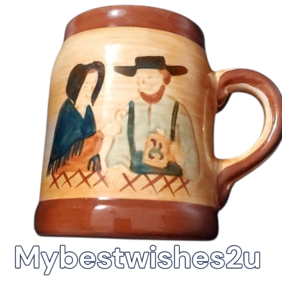Pennsbury Pottery mug 4-3/4" high man woman pretzels 😆 - Picture 1 of 5